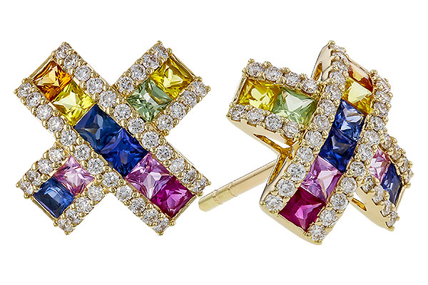 A320-75666: EARRINGS 1.00 MULTI-COLOR SAPPH 1.38 TGW