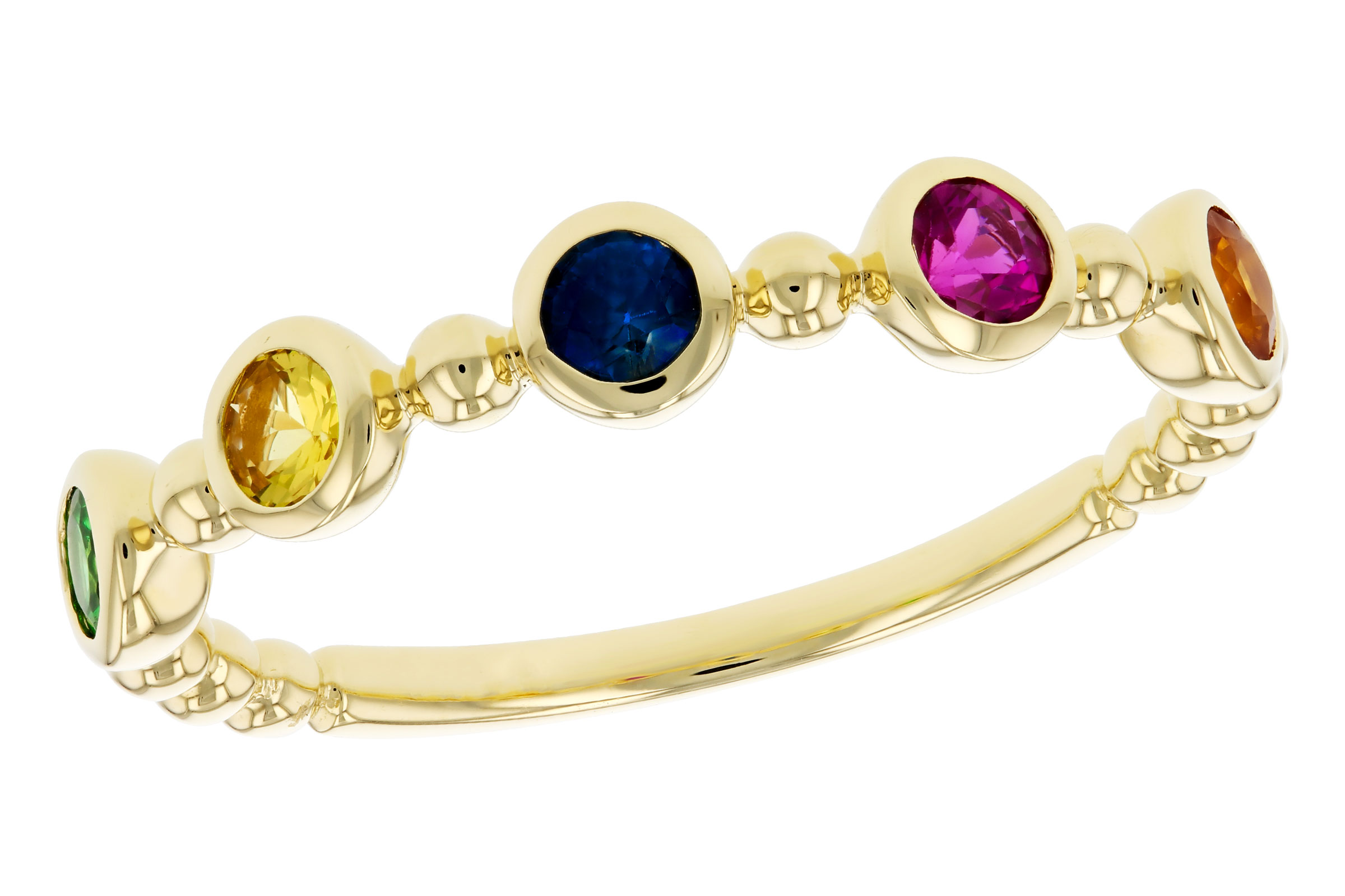 C321-63820: LDS WED RG .52 TW MULTI-COLOR SAPPH & GREEN GARNET