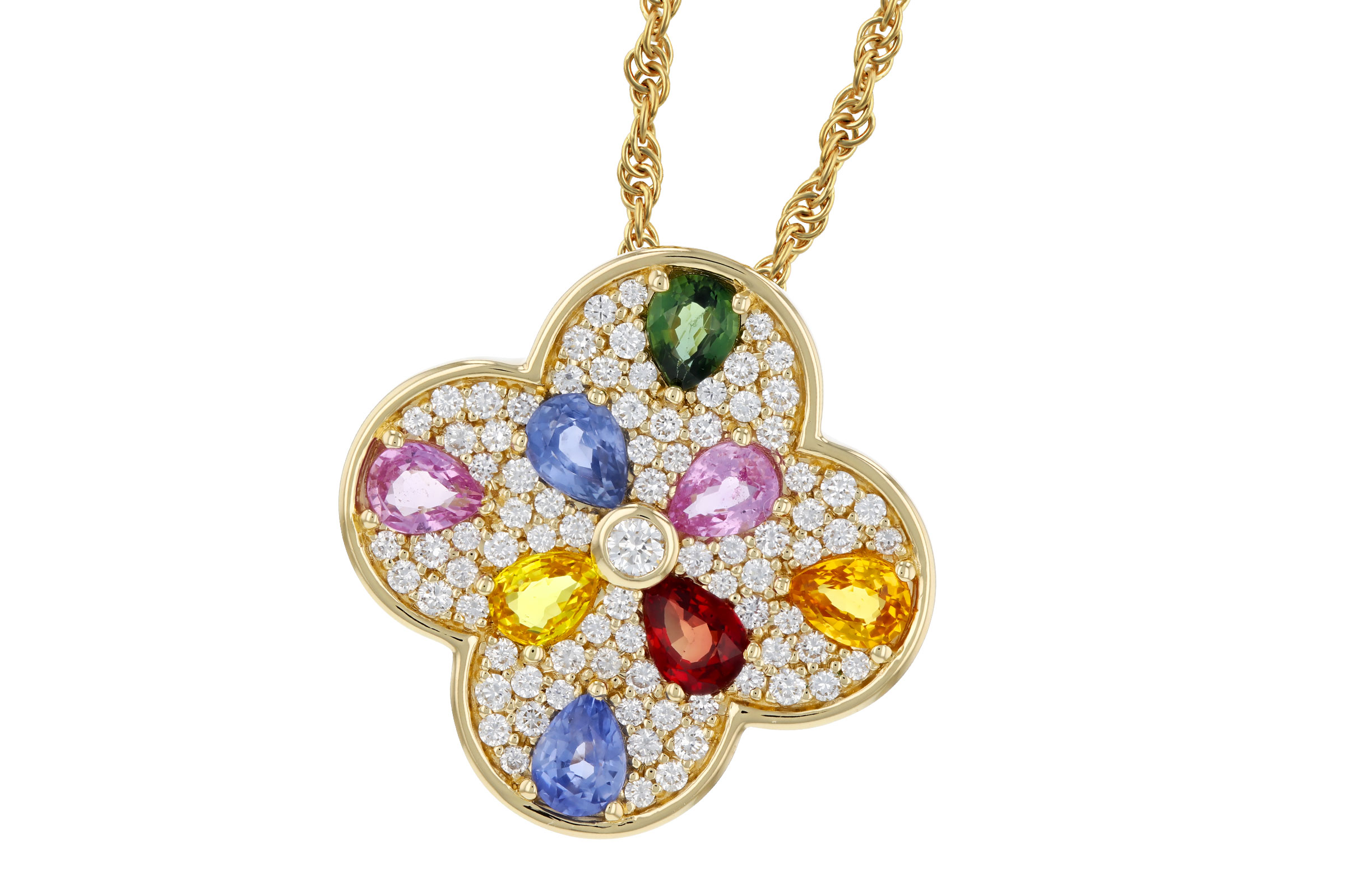 C321-66584: NECKLACE 1.40 MULTI-COLOR SAPPH 1.82 TGW