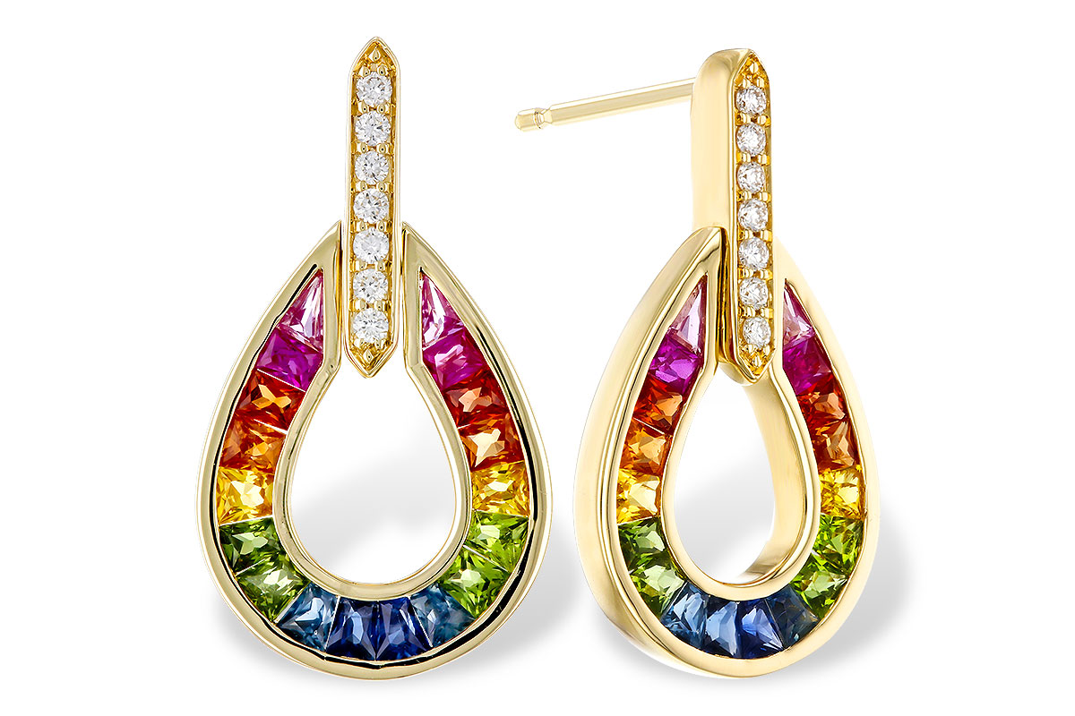 G320-75665: EARRINGS 1.18 MULTI-COLOR SAPP 1.25 TGW