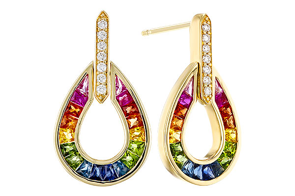 G320-75665: EARRINGS 1.18 MULTI-COLOR SAPP 1.25 TGW
