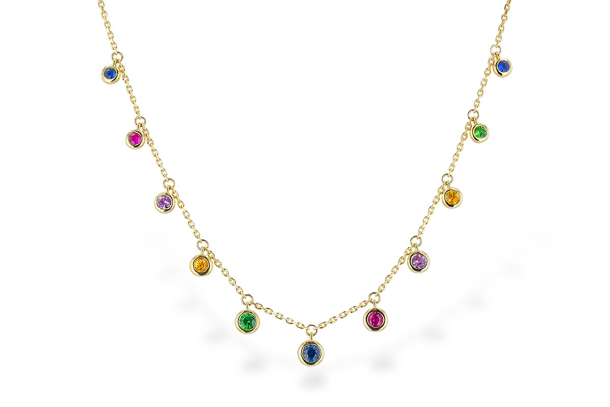 K319-88392: NECK .90 TW MULTI-COLOR SAPPH & GREEN GARNET (18")