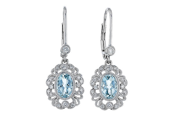 L320-73865: EARRING .75 TW AQUA .92 TGW (7x5MM AQUA)